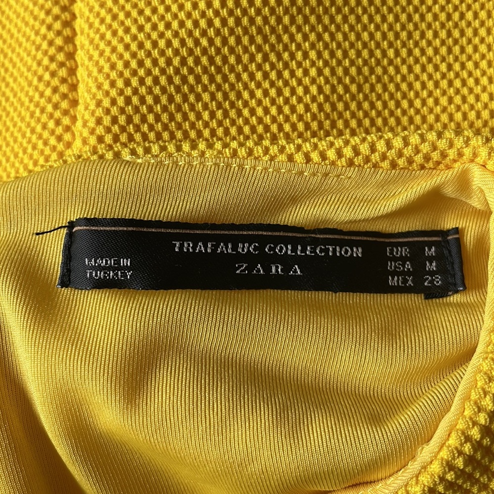 ZARA Mini Dress Poplin Cold Shoulder Textured Women’s Medium Yellow Sun-Dress - Picture 9 of 9
